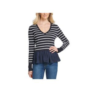 DKNY Striped Peplum Hem Sweater